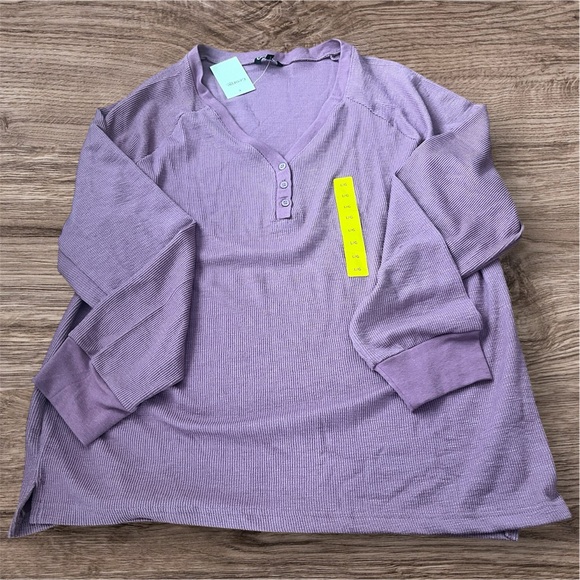George Tops - Mauve V-Neck Ribbed Henley Top